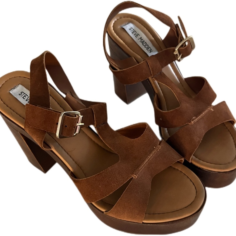 Steve Madden Suede Wooden Stacked Platform Heels
